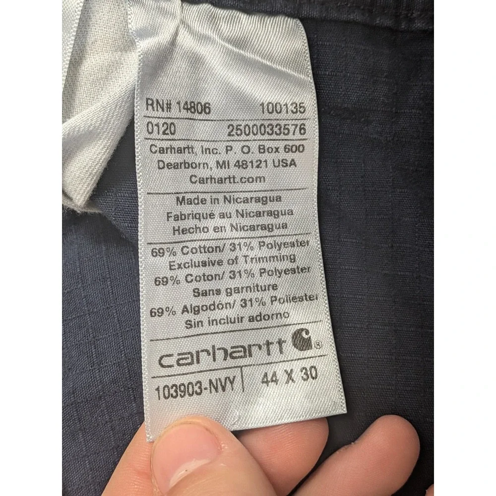 Carhartt Pants Men's Navy 44x30 Cargo Work Ripstop Cotton Blend